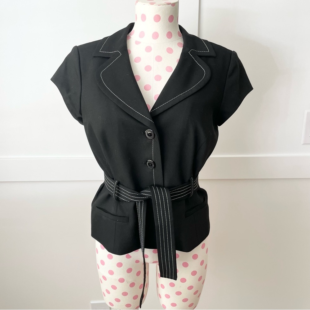 Semantiks Women's Belted Blazer Jacket Short Sleeve Black 4